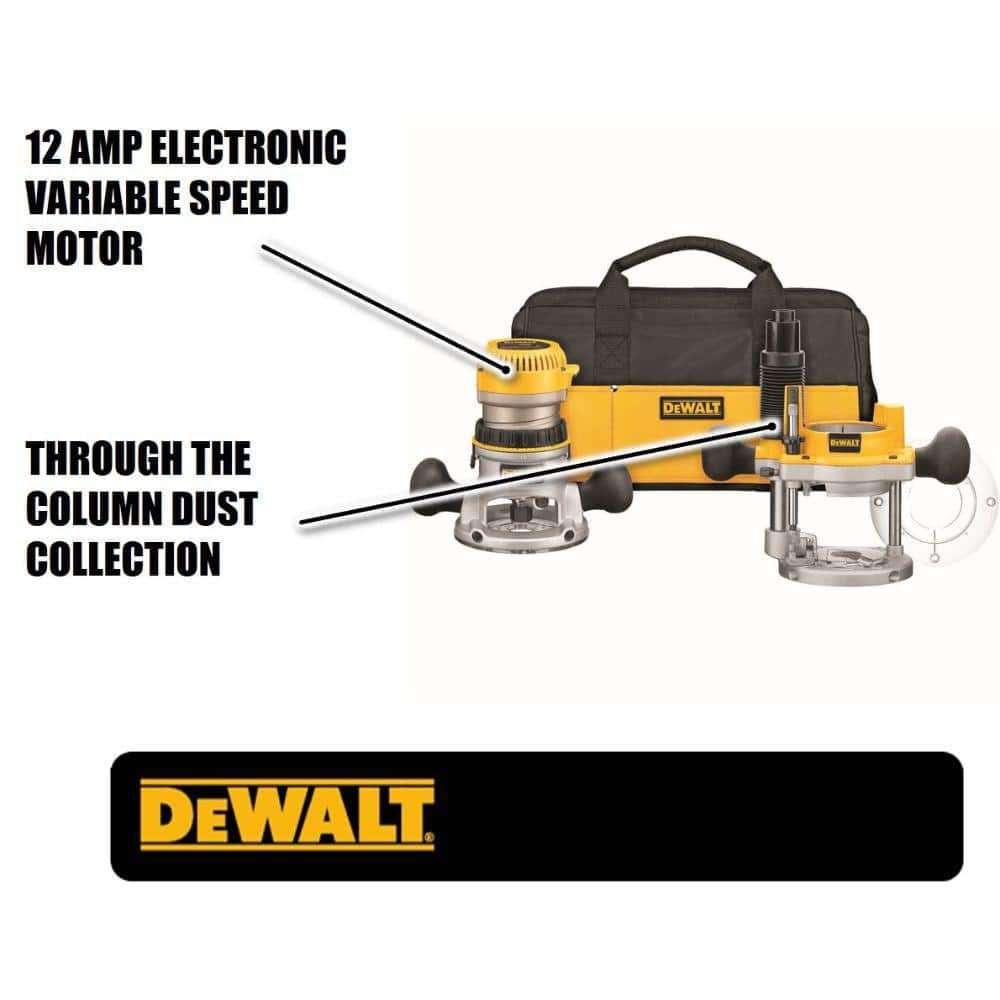 DISCOUNT BROS, DEWALT 12 Amp Corded 2-1/4 Horsepower Fixed and Plunge Base Router Kit - $160