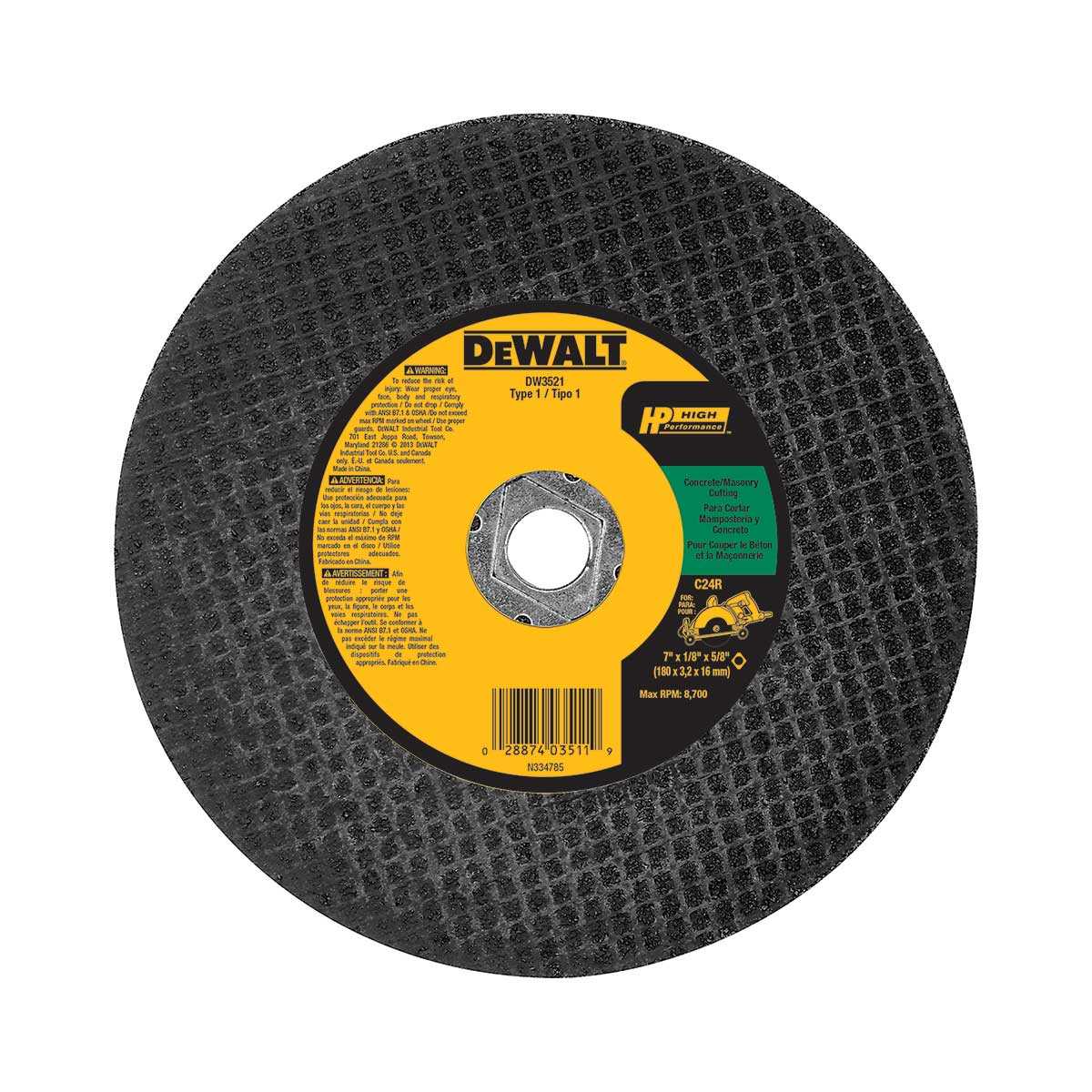 Dewalt, DEWALT 7 In. HP Masonry Cutting Abrasive Saw Blade Type 1