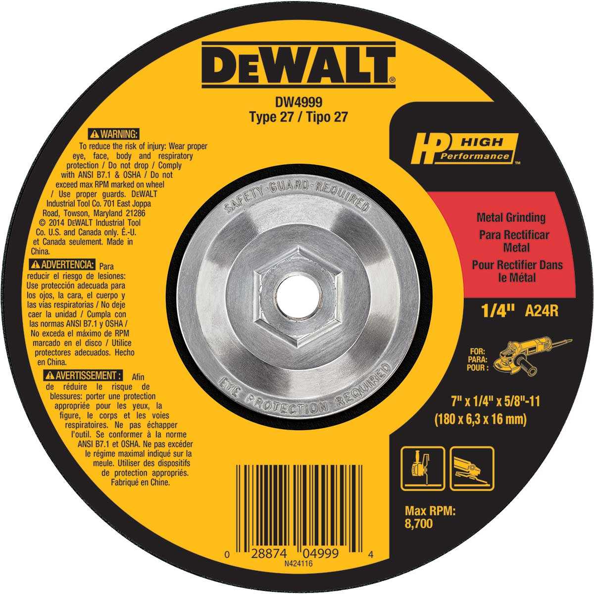 Dewalt, DEWALT 7 In. HP Metal Grinding Wheel Type 27