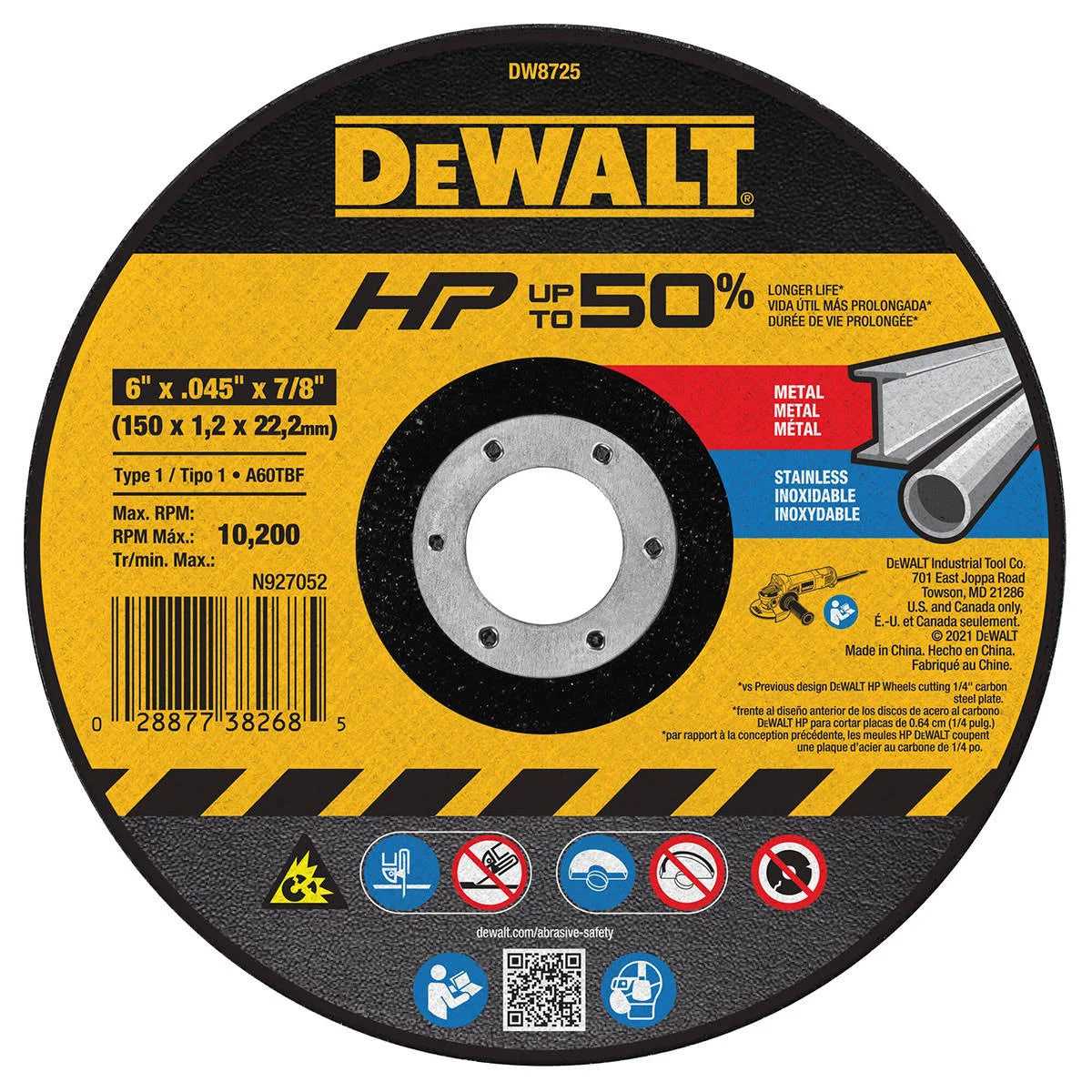 Dewalt, Dewalt DW8725 Cutting Wheel 6" X .045" X 7/8" HP T1